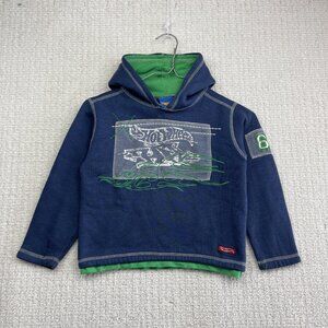 VTG Y2K 2004 Mattel Hot Wheels Kids Boys Sz 6 Hoodie Jacket Blue / Green Flames